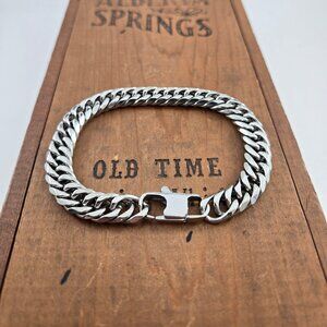 Silver Color Stainless Steel 9.5mm Cuban Chain Bracelet